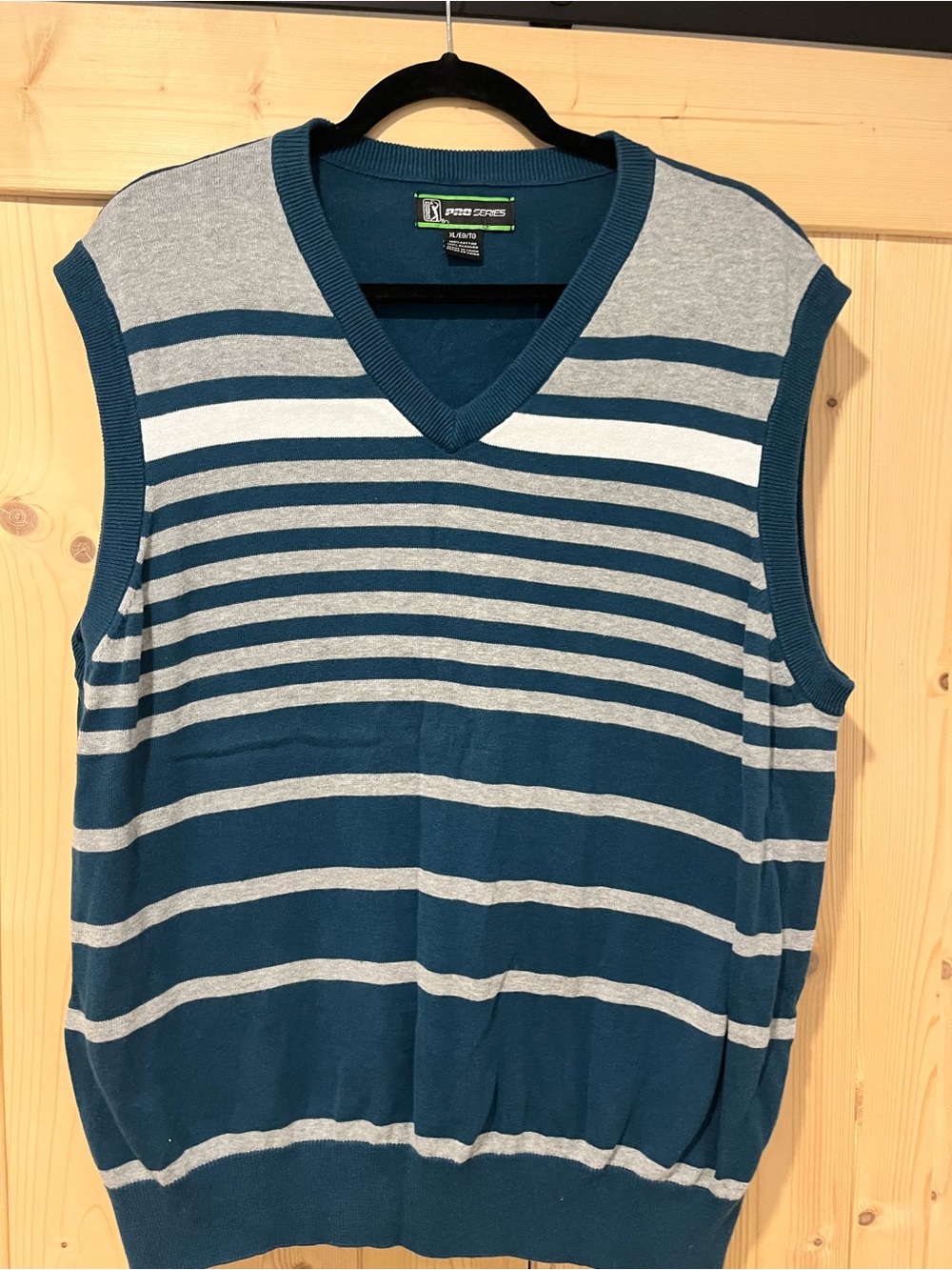 PGA Tour Pro Series Men's Striped V-Neck Sweater Vest - Teal & Light Gray XL ⛳️